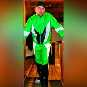 Neon green leather tracksuit